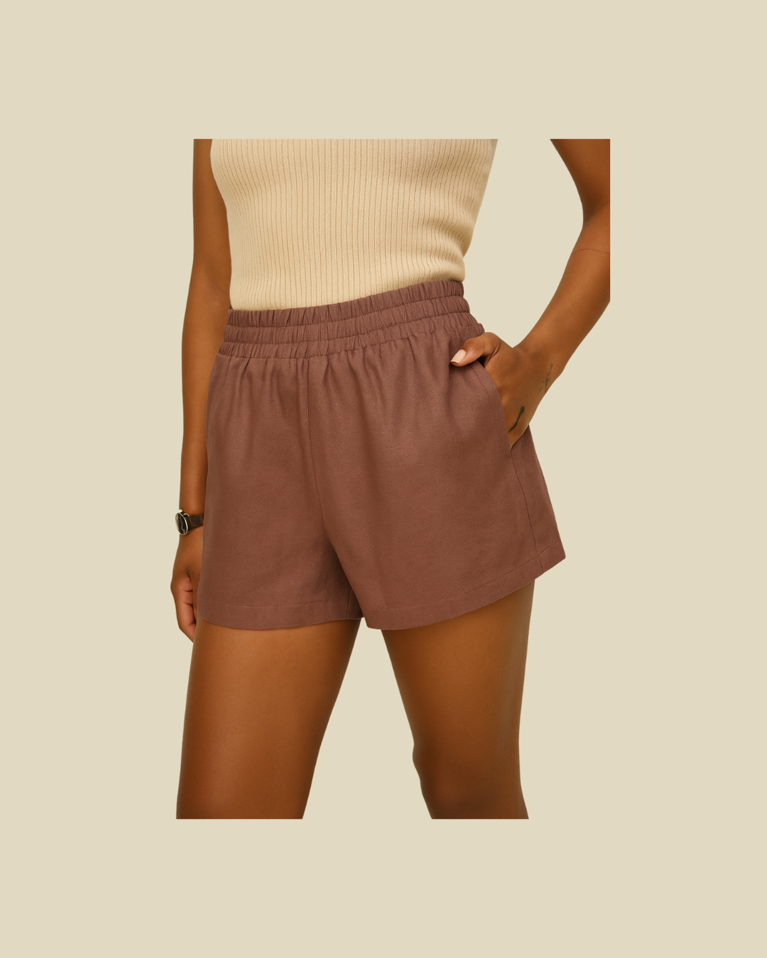 Cleo Linen Shorts – High-Waisted Shorts in Cocoa Brown