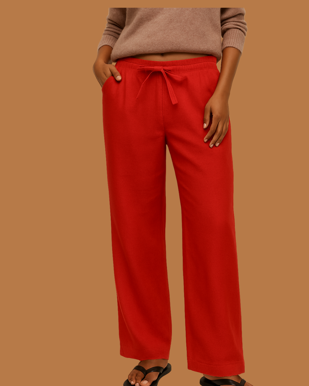 sla Wide-Leg Linen Pants – Red Drawstring Trousers