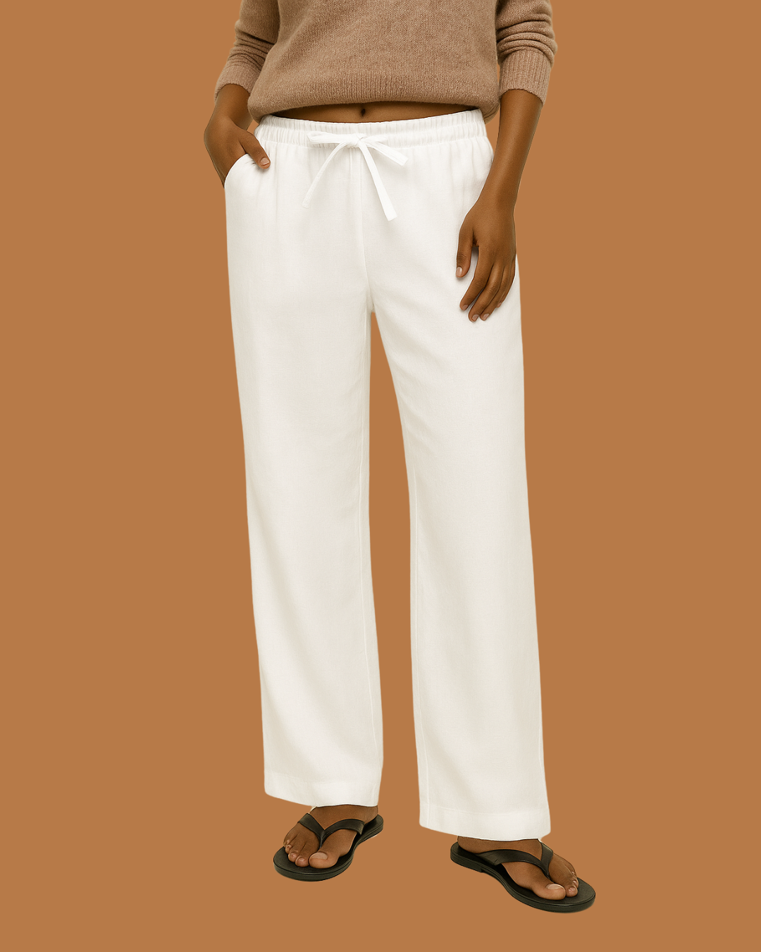 Isla Wide-Leg Linen Pants – White Drawstring Trousers