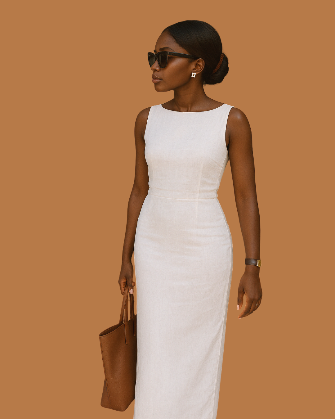 The Amani Fitted Column Dress – Ivory Linen Elegance for Day to Dinner